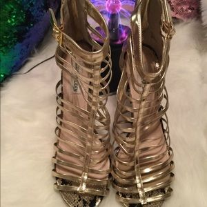 Steve Madden Cage Stilettos Glam Gold Size 10